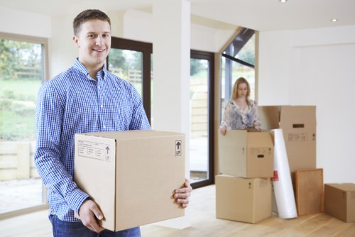 Packed business items ready for transport during a Haringey relocation
