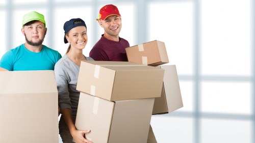 Office furniture and equipment prepared for a local commercial move